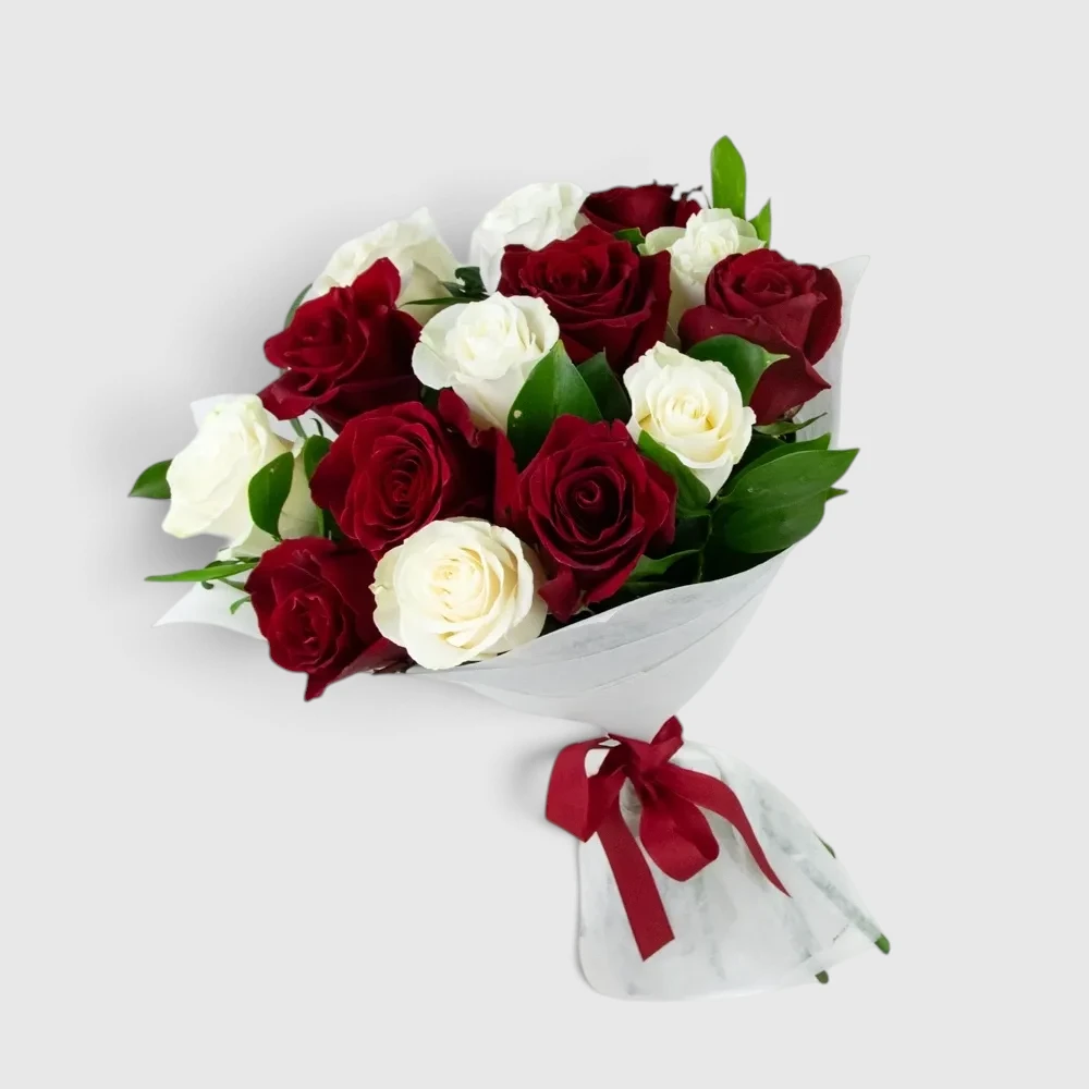 Bouquet with red and white roses