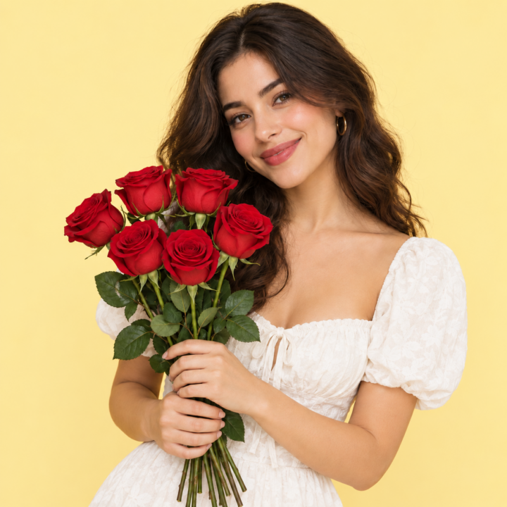 Woman with 6 roses