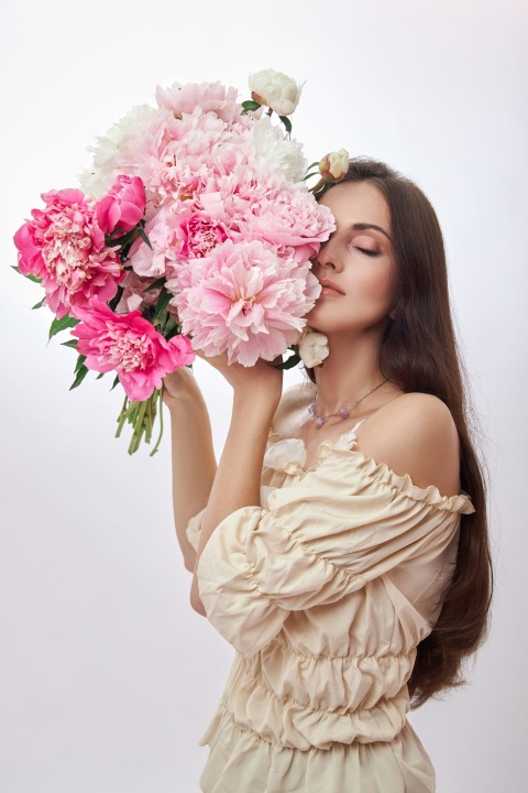 Woman with peones